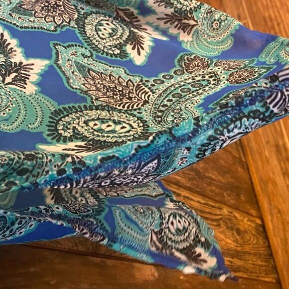 Rosa Faia Sz S Blue Green Paisley Semi-Sheer Shirred Shoulders Swim Cover-Up - Picture 5 of 11